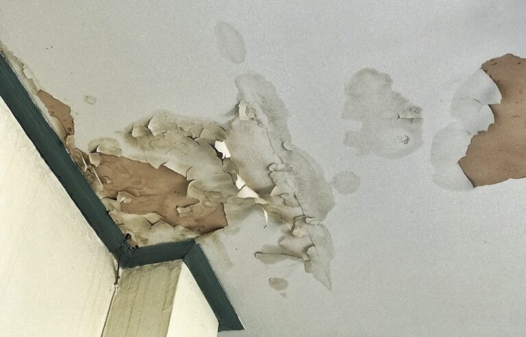 Water damage causing ceiling to peel