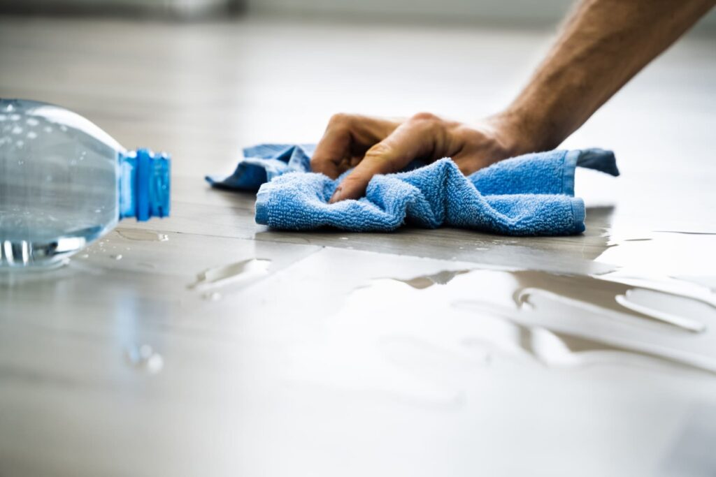 Hardwood wet spilled water floor