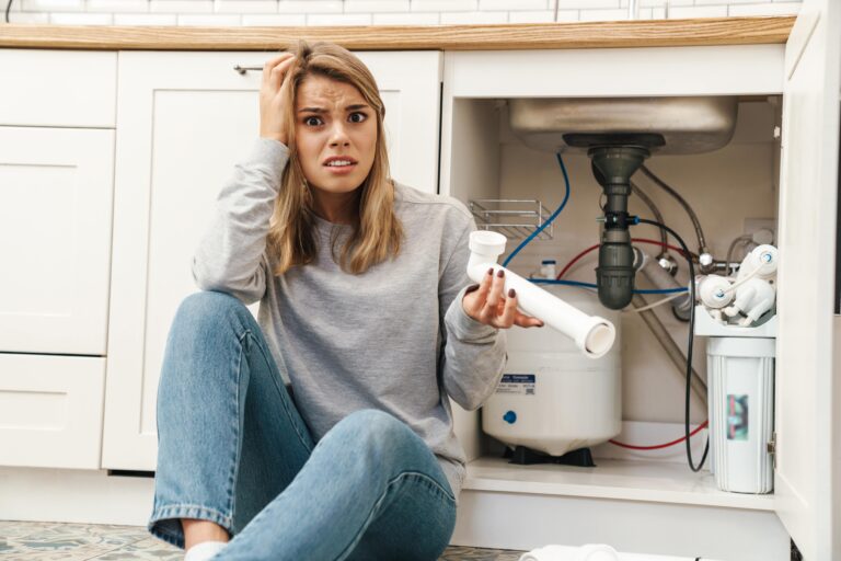 Women Water Damage from Plumbing Failures