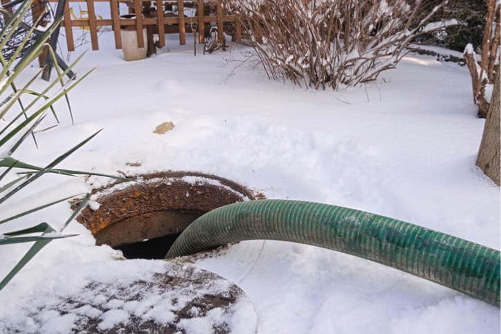 Sewage pipe during snow