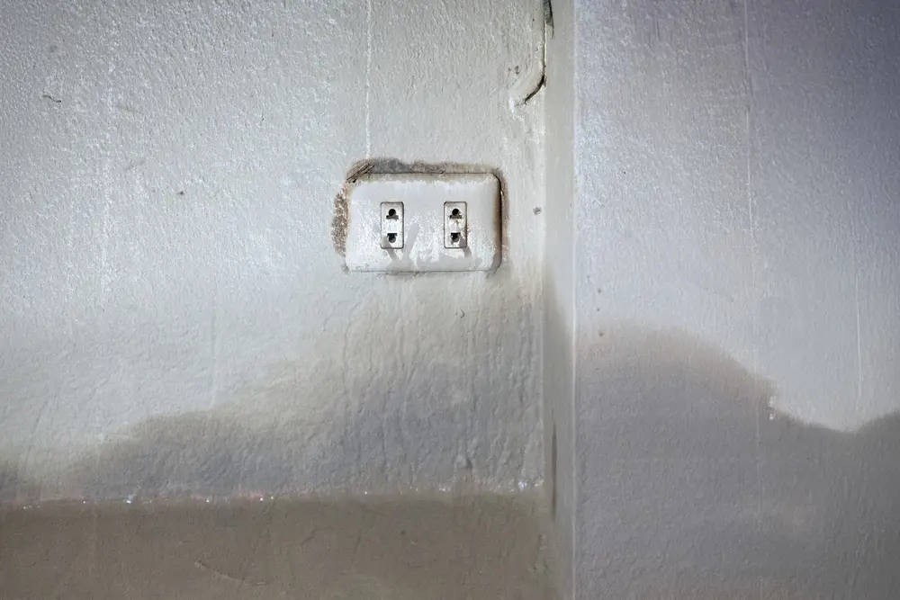 water damaged electrical outlet